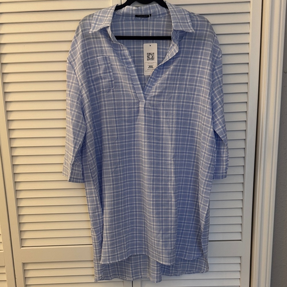 Women’s Blue Plaid Swimwear Cover Up XL